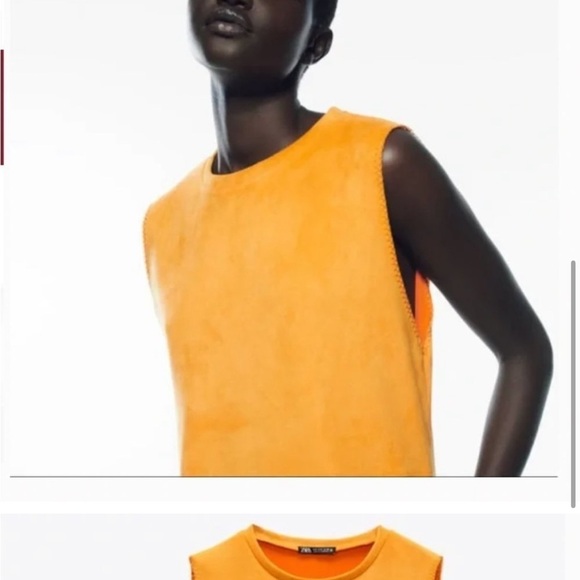 ZARA ORANGE FAUX SUEDE MINI DRESS XS - Picture 6 of 9